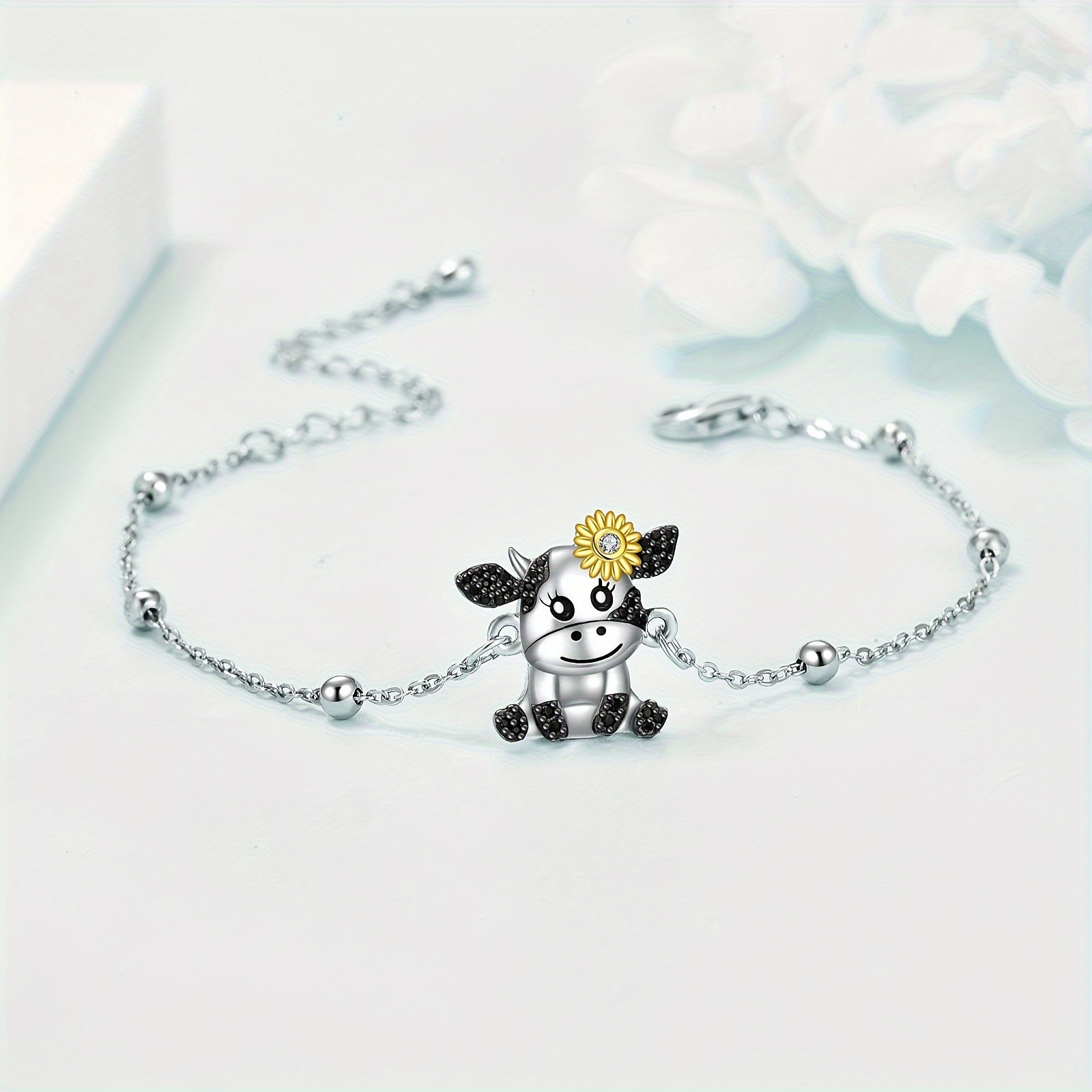 925 Silver Cow Bracelet for Women, Cow Jewelry Gift